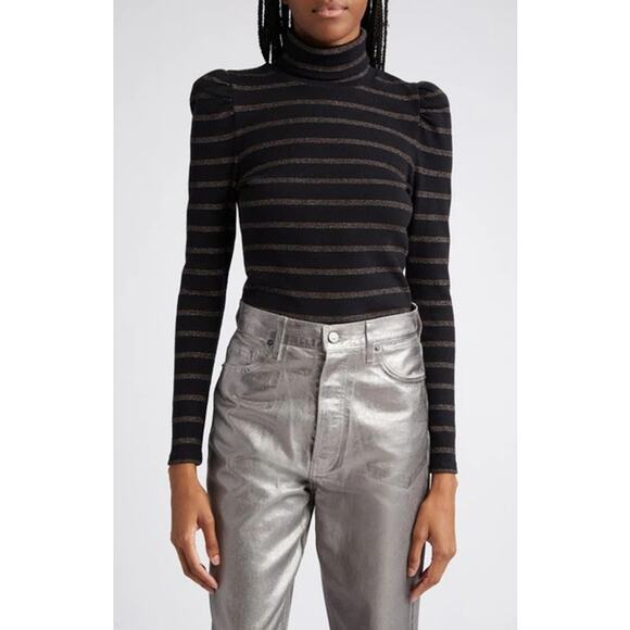 Veronica Beard Tops - Veronica Beard Women's Cedar Striped Metallic Turtleneck Knit Top Size Medium